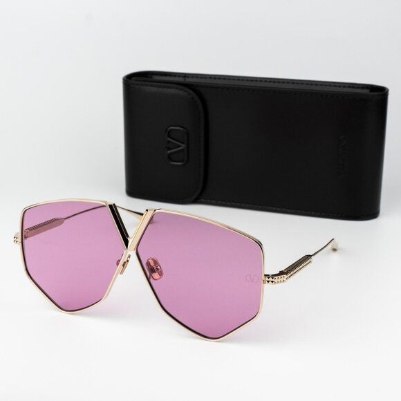 Valentino Women Sunglasses Titanium Gold Pink Oversized Aviator V - HEXAGON - Picture 1 of 14
